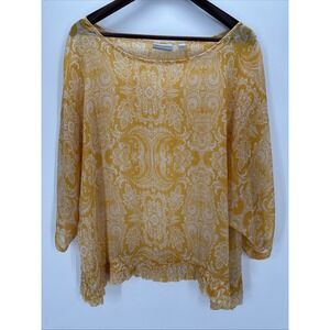 New‎ York and Company yellow and white blouse sheer extra-large
